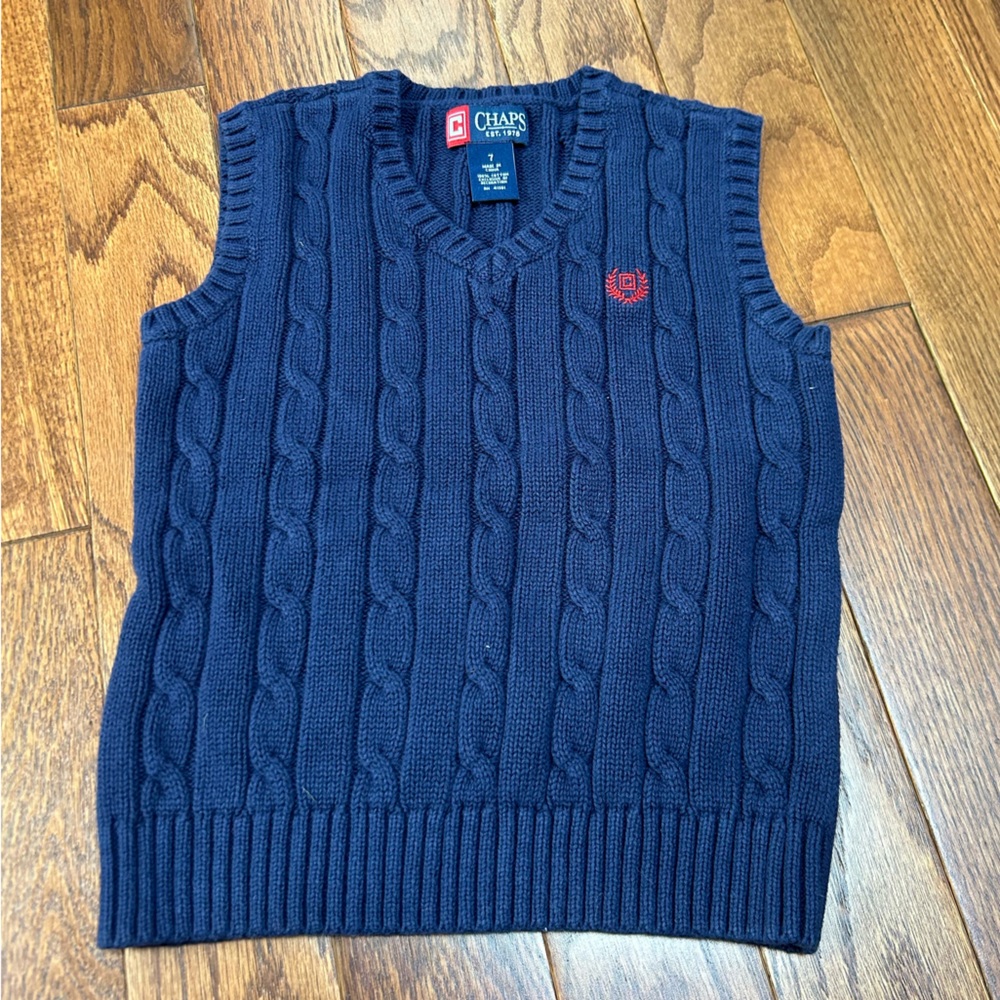 Chaps Kids Navy Cable Knit Sweater Vest - Size 7